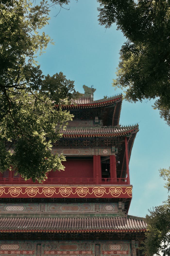 Red Pagoda with Golden Decorations